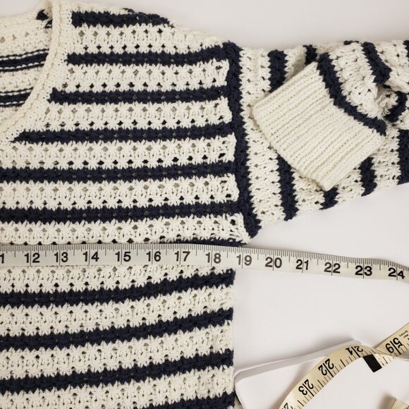 Madewell XXS Sweater Open Knit White/Deep Navy Blue Stripes Women XXSmall - Picture 7 of 13
